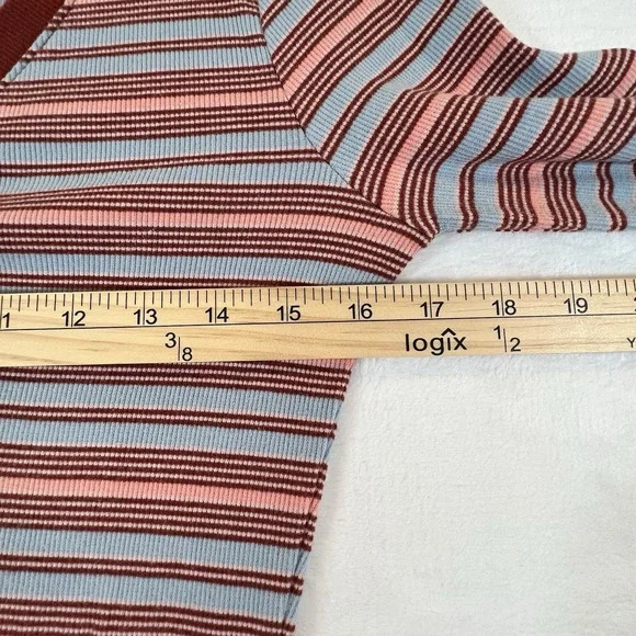 Madewell Womens Shirt Fine Ribbed Henley Tee Striped Vneck Preppy Size Medium - Picture 8 of 8